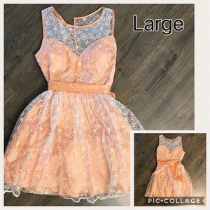 Peach and White Lace Dress